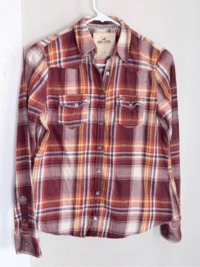 Hollister Burnt Orange Plaid Flannel  long sleeve button shirt Men Small